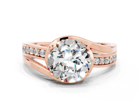 Rose gold Round Cut Moissanite Solitaire Ring with Split Shank and Prong Setting