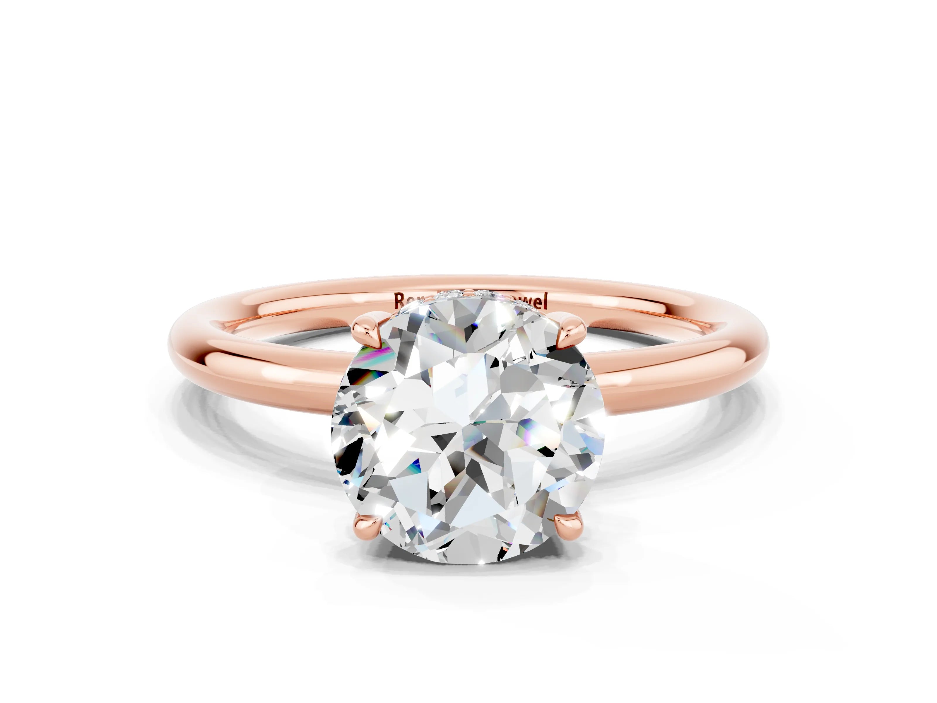 Rose gold Round Cut Moissanite Solitaire Ring with Thin Band and Four-Prong Setting_12