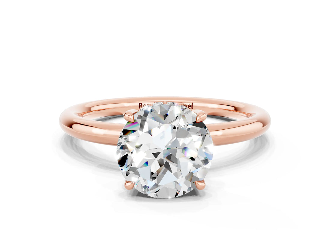 Rose gold Round Cut Moissanite Solitaire Ring with Thin Band and Four-Prong Setting_12