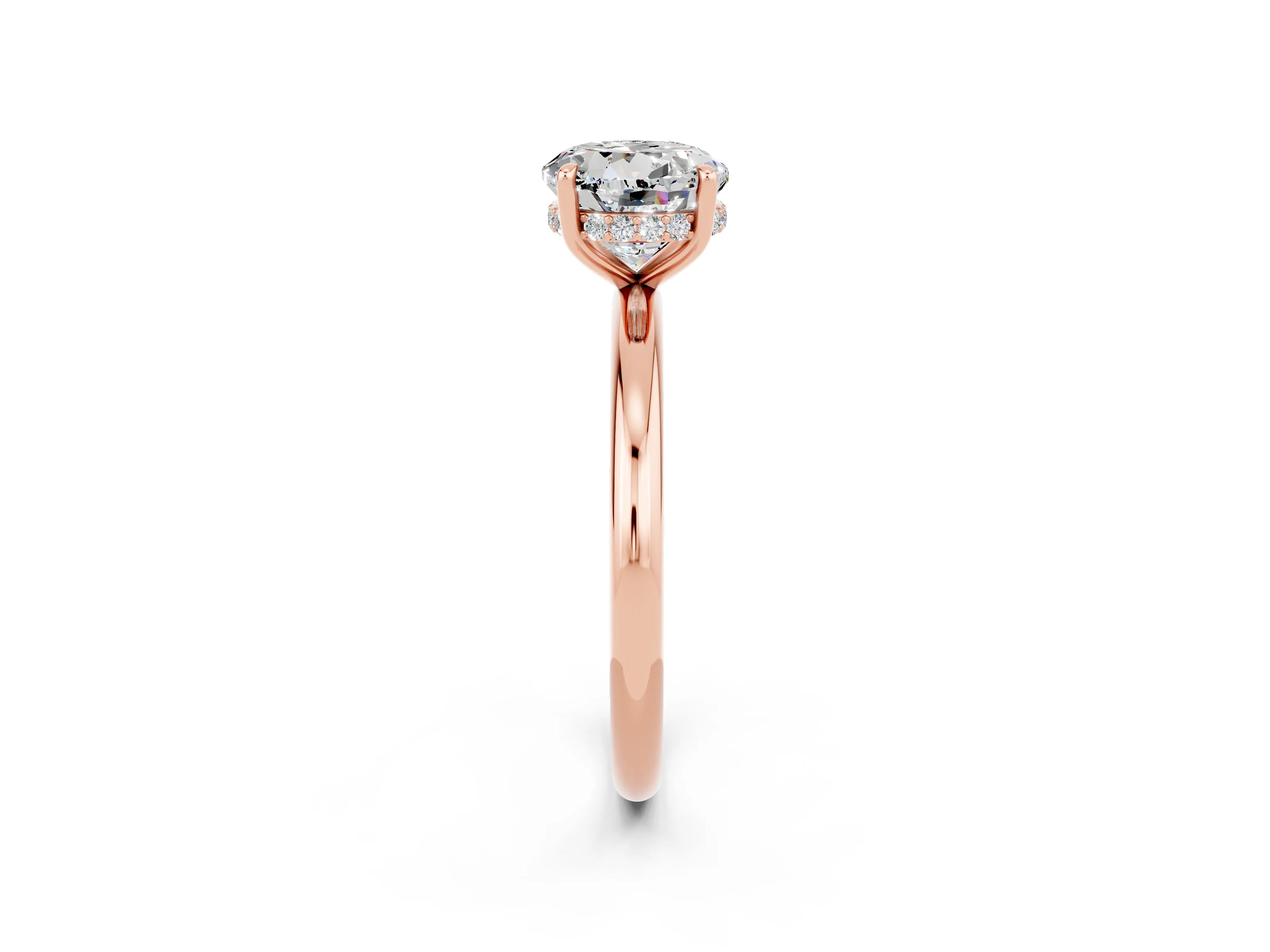Rose gold Round Cut Moissanite Solitaire Ring with Thin Band and Four-Prong Setting_14