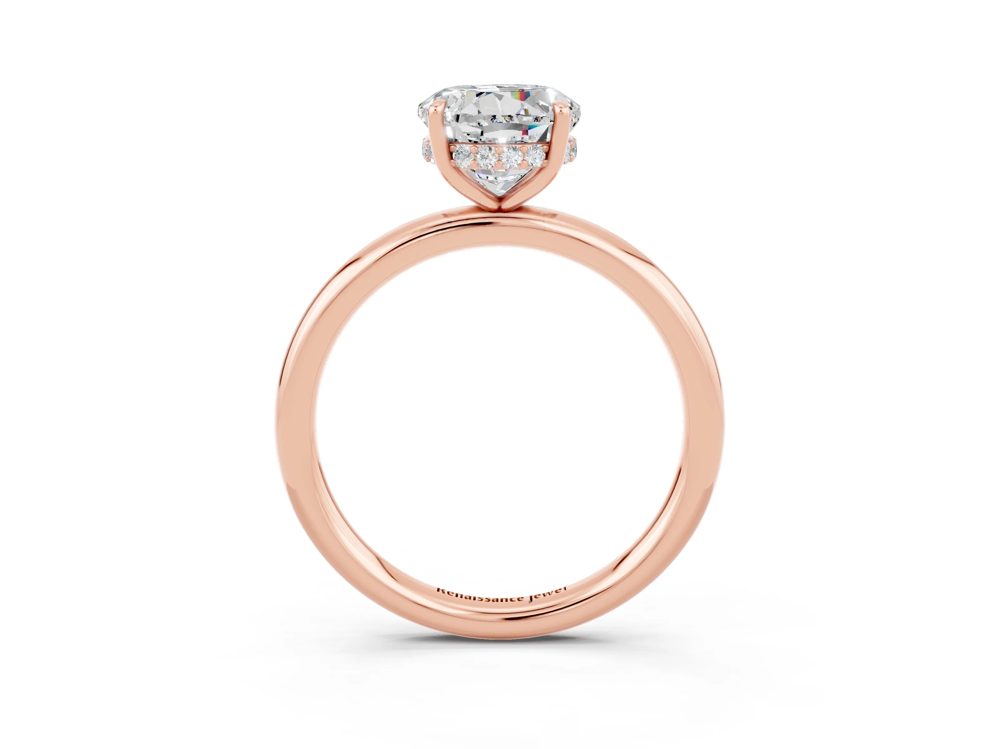 Rose gold Round Cut Moissanite Solitaire Ring with Thin Band and Four-Prong Setting_15