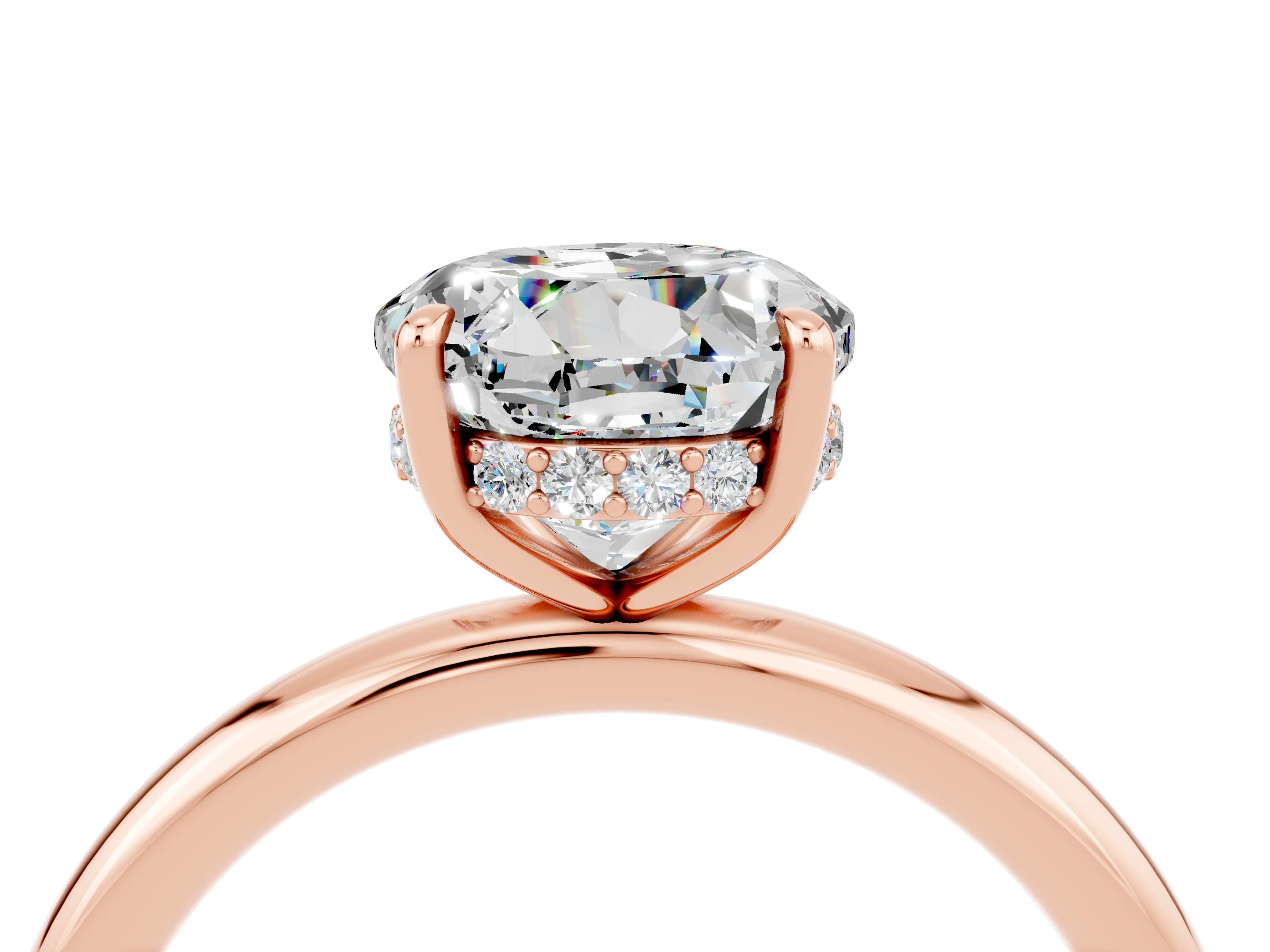 Rose gold Round Cut Moissanite Solitaire Ring with Thin Band and Four-Prong Setting_16