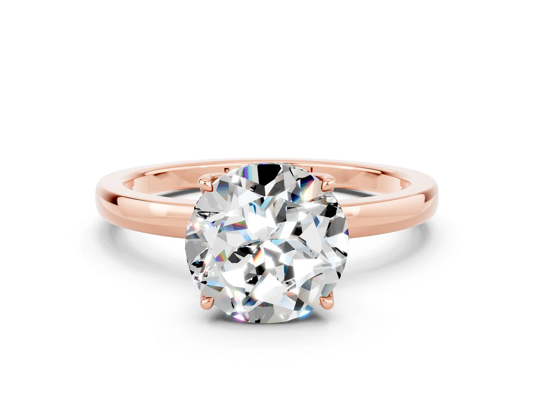 Rose gold Round Cut Moissanite Solitaire Ring with Thin Band and Prong Setting_12