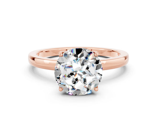 Rose gold Round Cut Moissanite Solitaire Ring with Thin Band and Prong Setting