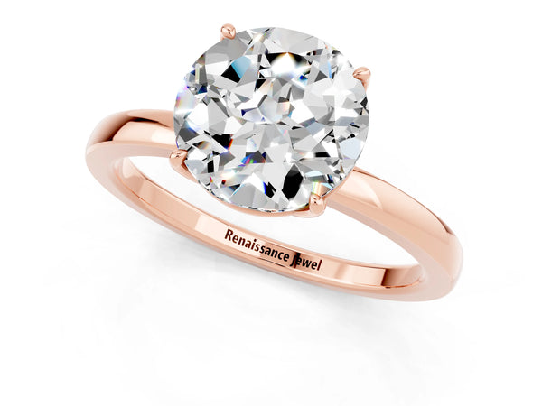 Rose gold Round Cut Moissanite Solitaire Ring with Thin Band and Prong Setting