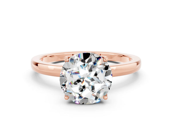 Rose gold Round Cut Moissanite Solitaire Ring with Thin Band and Prong Setting