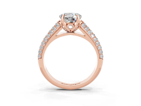 Rose gold Round Cut Moissanite Solitaire Ring with Three-Row Pavé Band and Four-Prong Setting_15