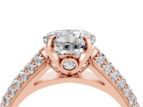 Rose gold Round Cut Moissanite Solitaire Ring with Three-Row Pavé Band and Four-Prong Setting_16