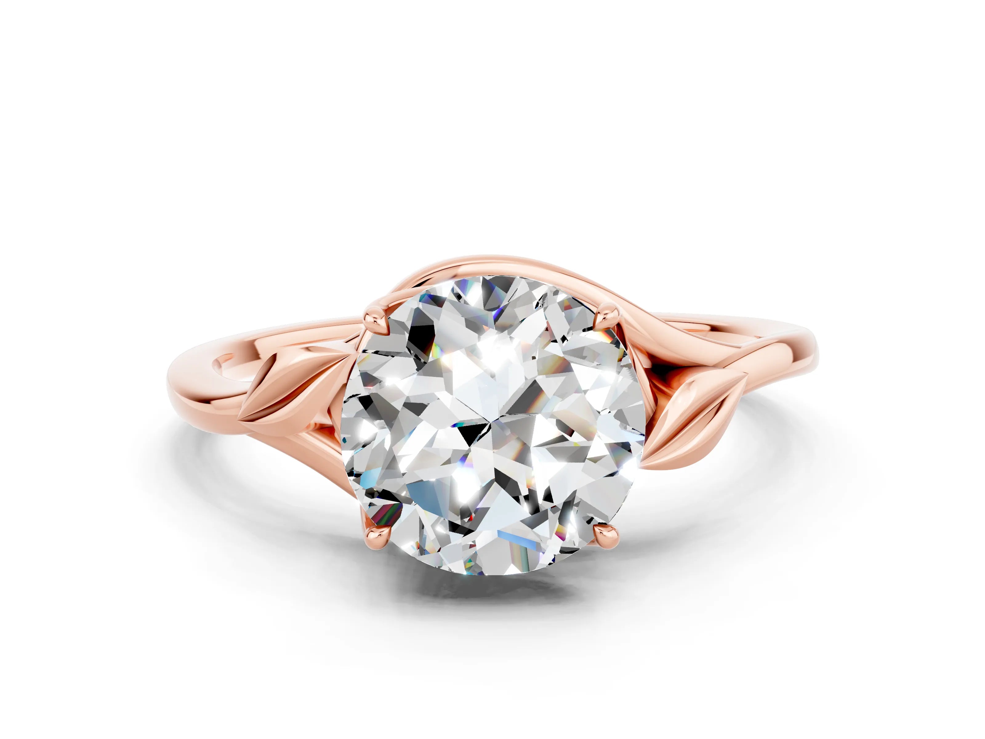 Rose gold Round Cut Moissanite Solitaire Ring with Twist Band and Four-Prong Setting_24