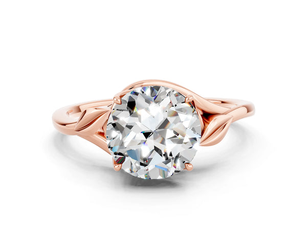 Rose gold Round Cut Moissanite Solitaire Ring with Twist Band and Four-Prong Setting