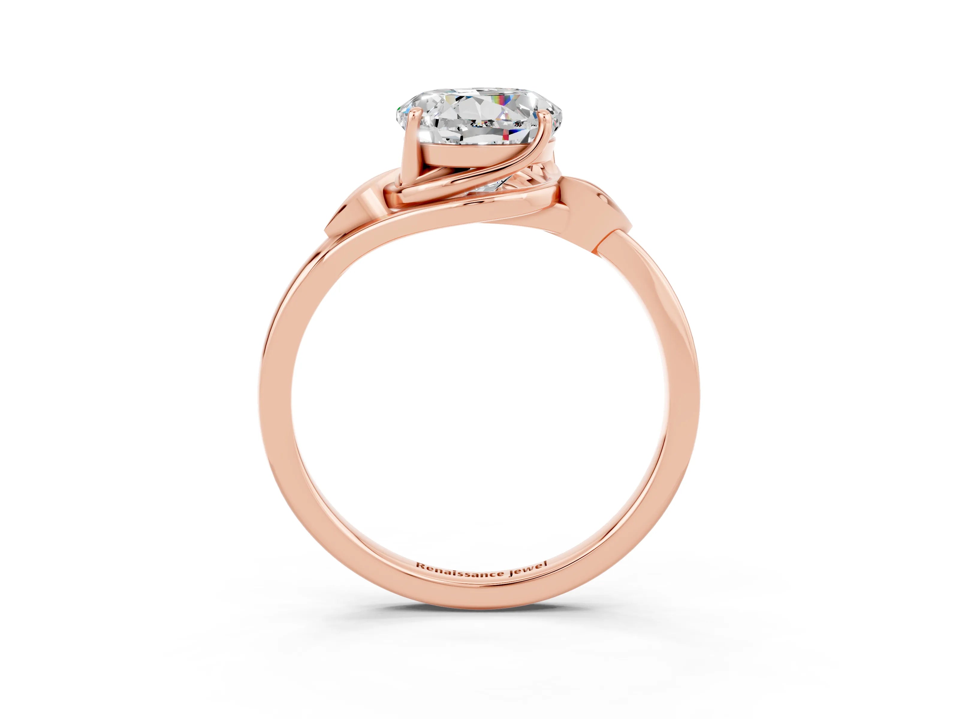 Rose gold Round Cut Moissanite Solitaire Ring with Twist Band and Four-Prong Setting_27