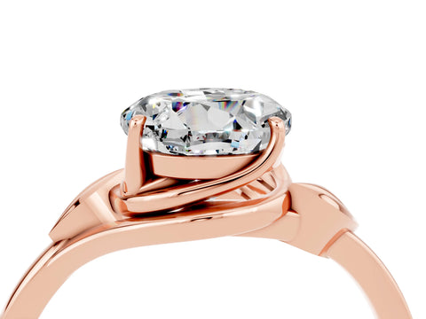 Rose gold Round Cut Moissanite Solitaire Ring with Twist Band and Four-Prong Setting_28