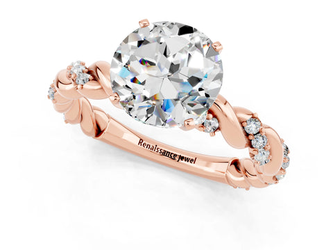Rose gold Round Cut Moissanite Solitaire Ring with Twisted Band and Pavé Accents_1