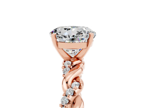 Rose gold Round Cut Moissanite Solitaire Ring with Twisted Band and Pavé Accents_5