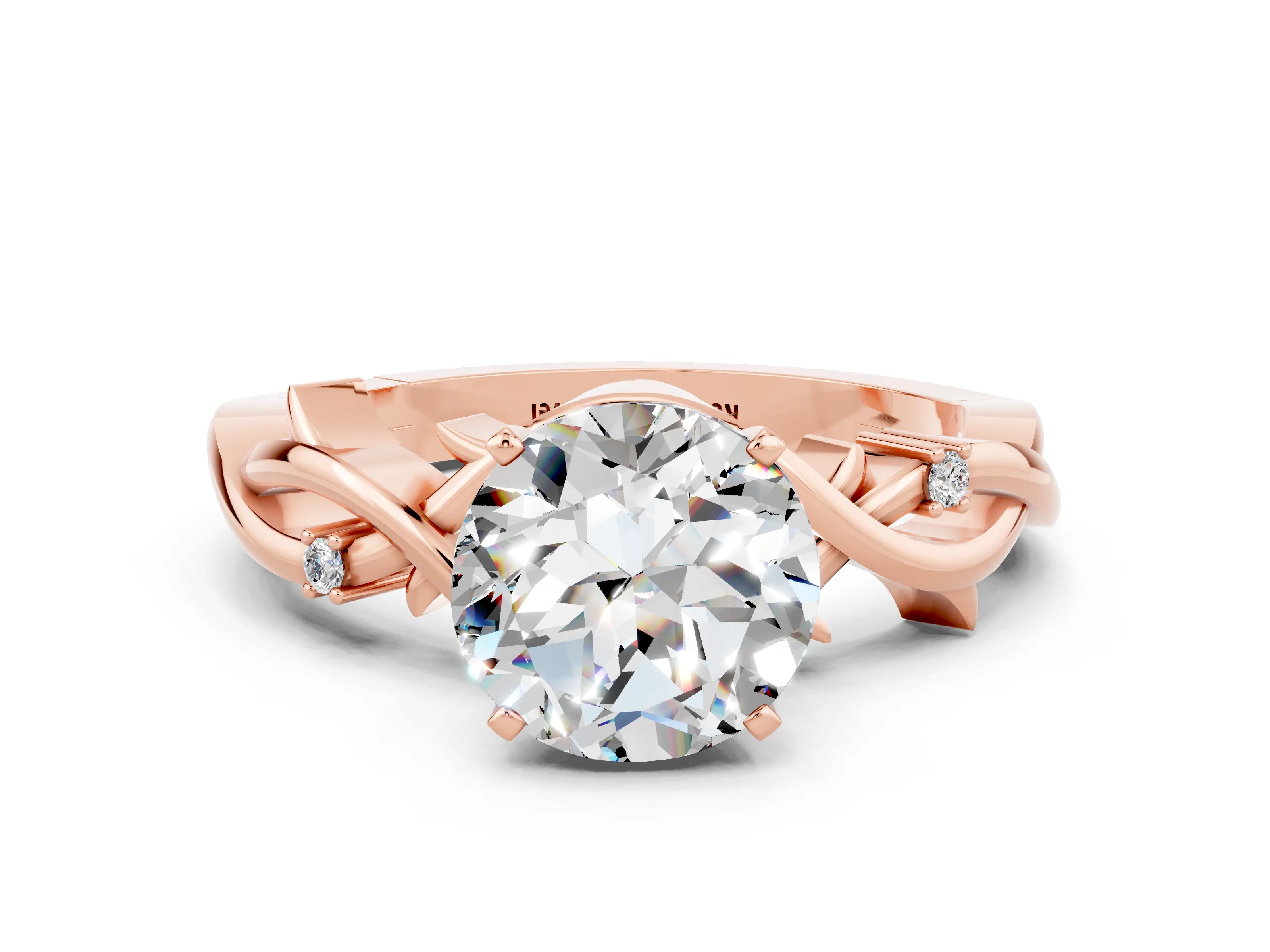 Rose gold Round Cut Moissanite Solitaire Ring with Twisted Band and Prong Setting