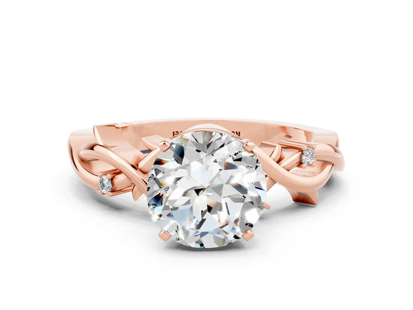 Rose gold Round Cut Moissanite Solitaire Ring with Twisted Band and Prong Setting