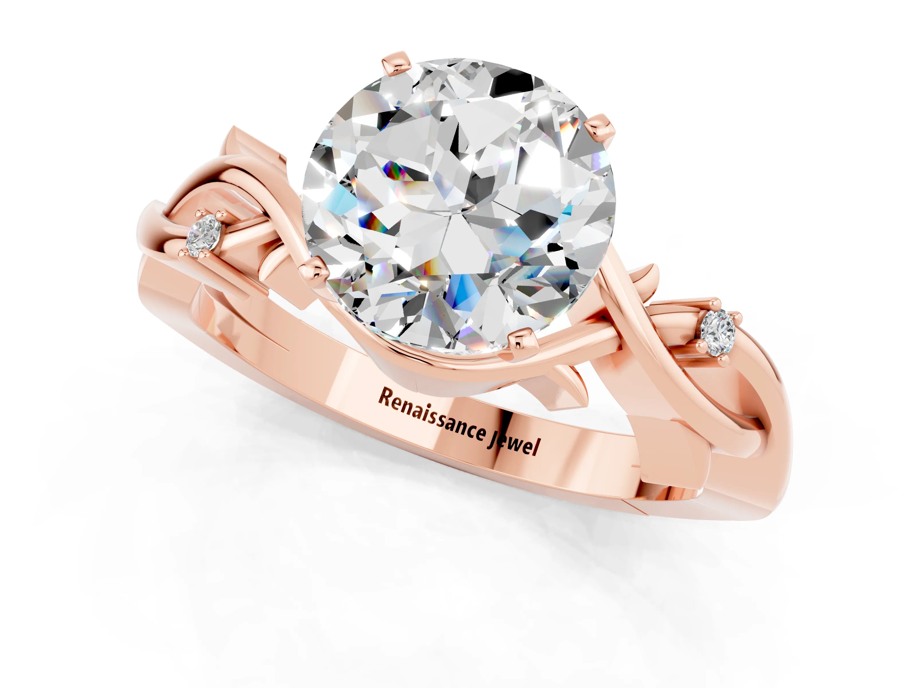 Rose gold Round Cut Moissanite Solitaire Ring with Twisted Band and Prong Setting_1