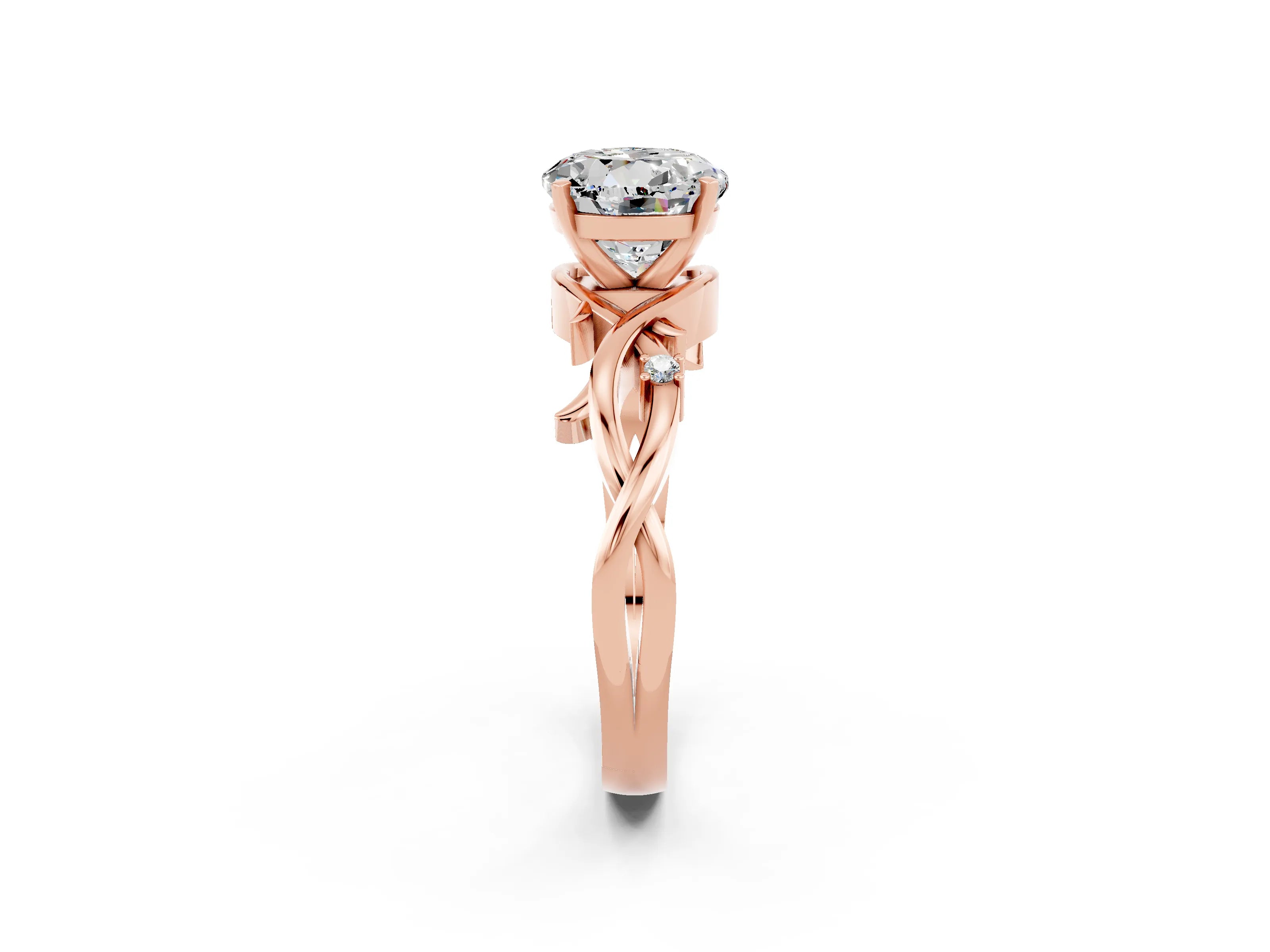 Rose gold Round Cut Moissanite Solitaire Ring with Twisted Band and Prong Setting_2