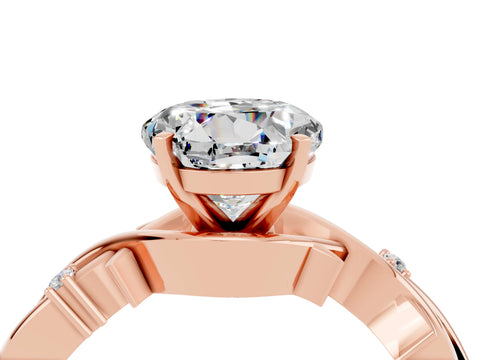 Rose gold Round Cut Moissanite Solitaire Ring with Twisted Band and Prong Setting_4