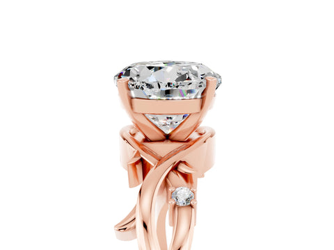 Rose gold Round Cut Moissanite Solitaire Ring with Twisted Band and Prong Setting_5
