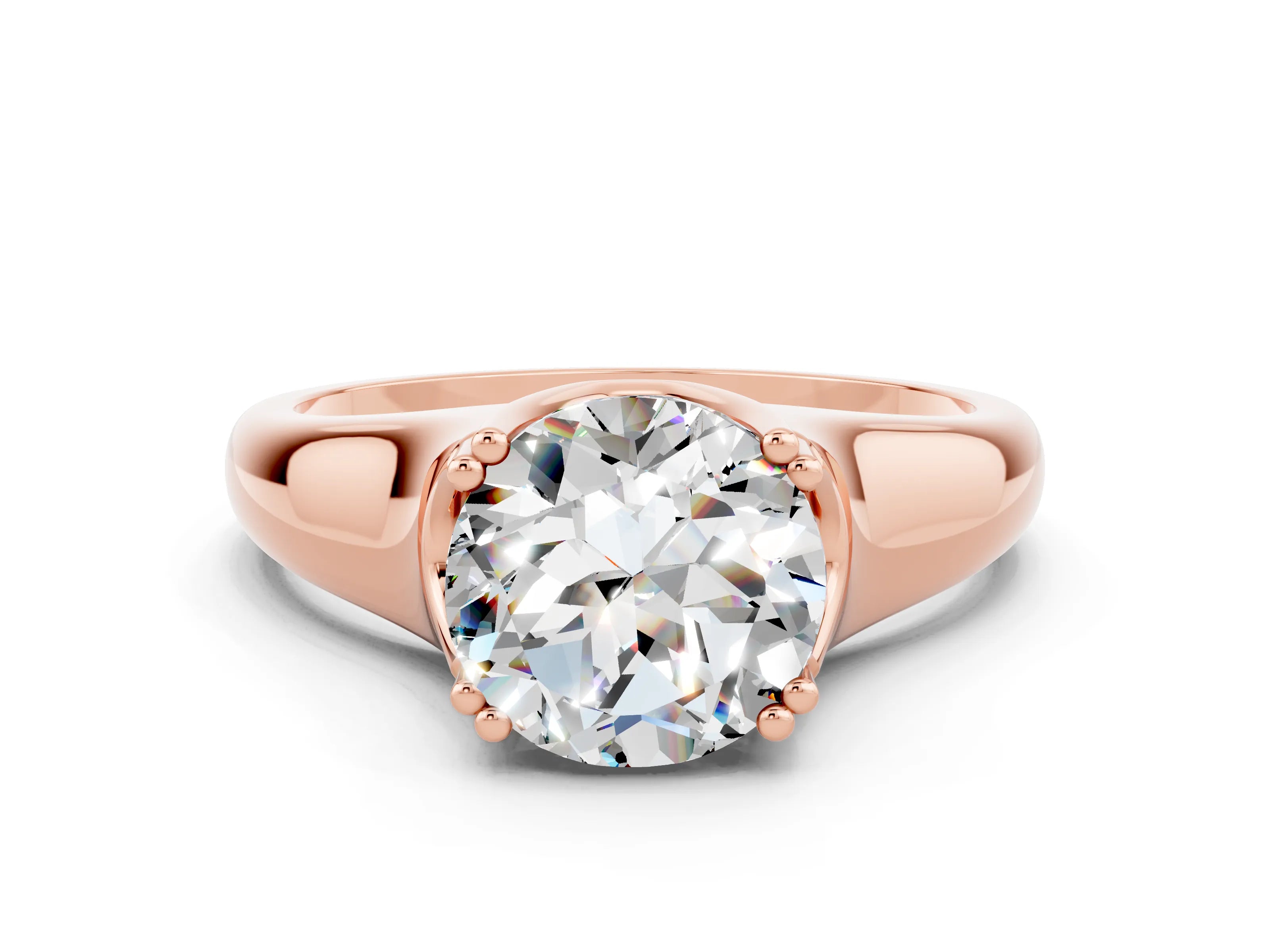 Rose gold Round Cut Moissanite Solitaire Ring with Wide Band and Prong Setting