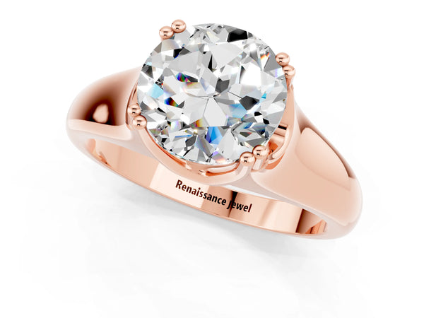 Rose gold Round Cut Moissanite Solitaire Ring with Wide Band and Prong Setting