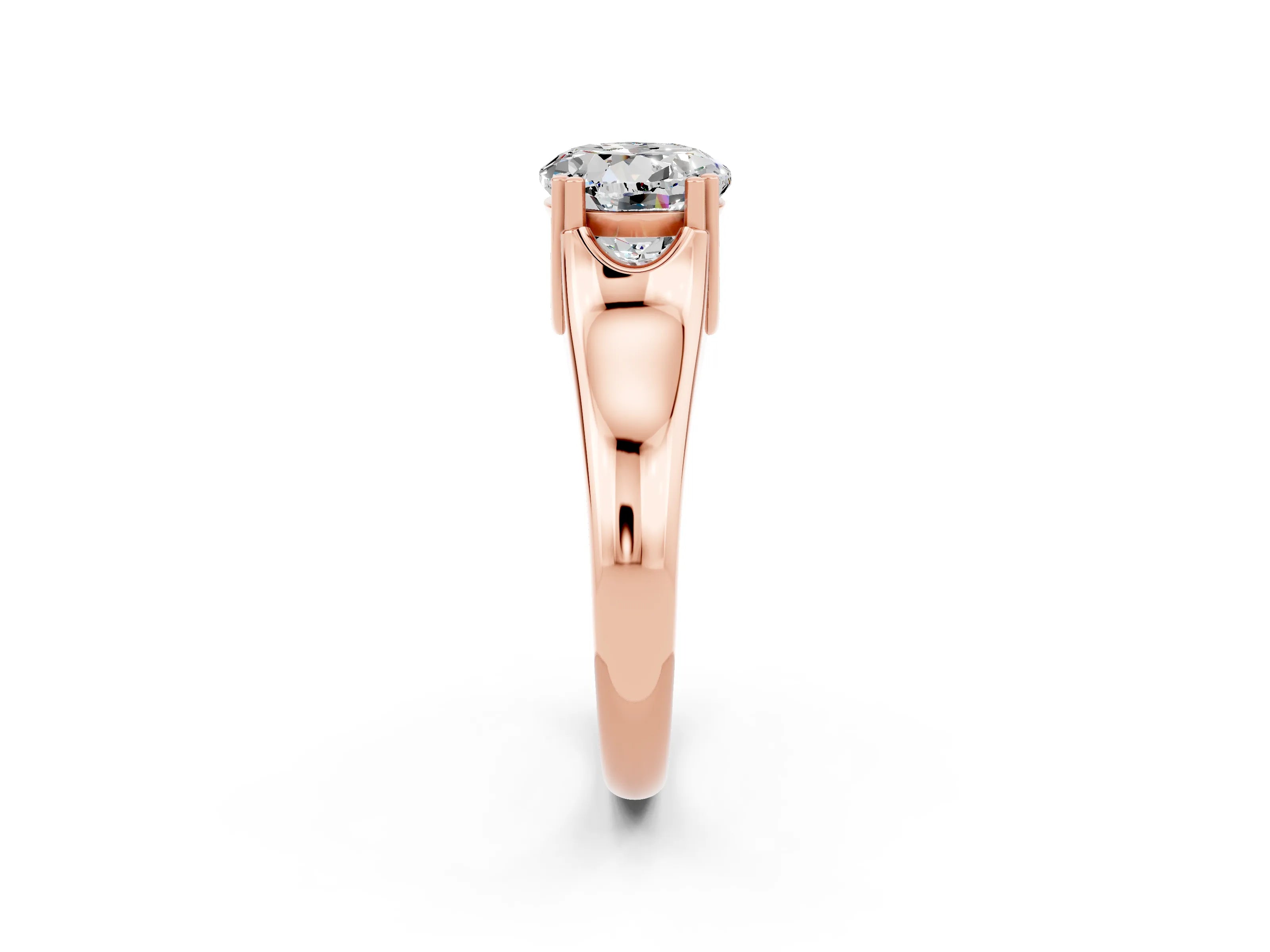 Rose gold Round Cut Moissanite Solitaire Ring with Wide Band and Prong Setting_2