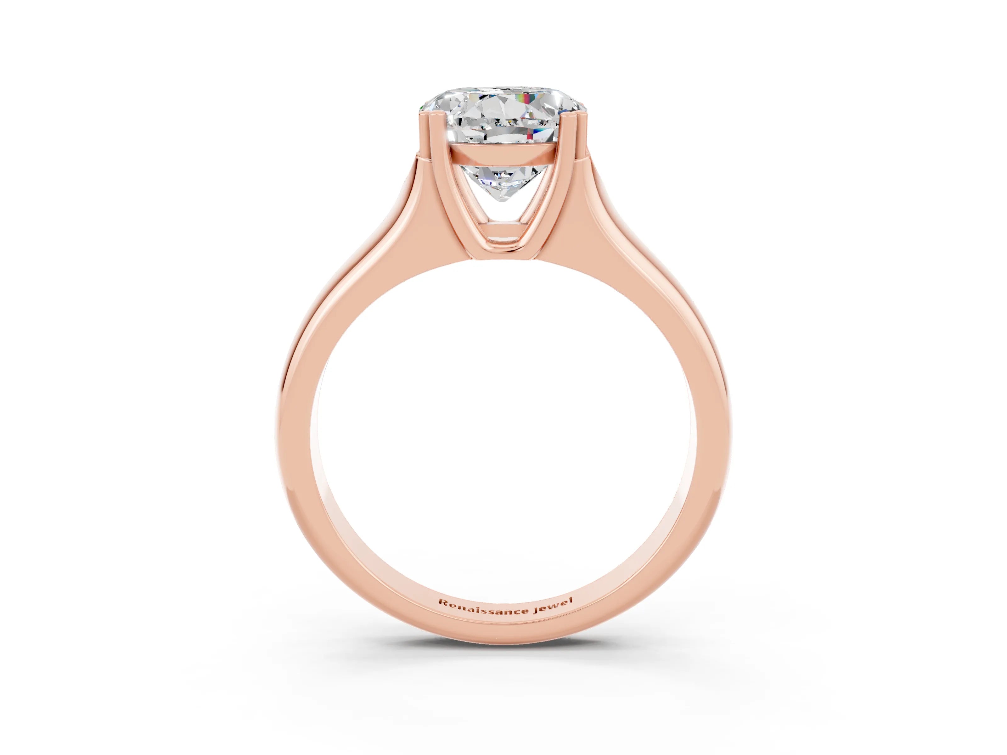 Rose gold Round Cut Moissanite Solitaire Ring with Wide Band and Prong Setting_3