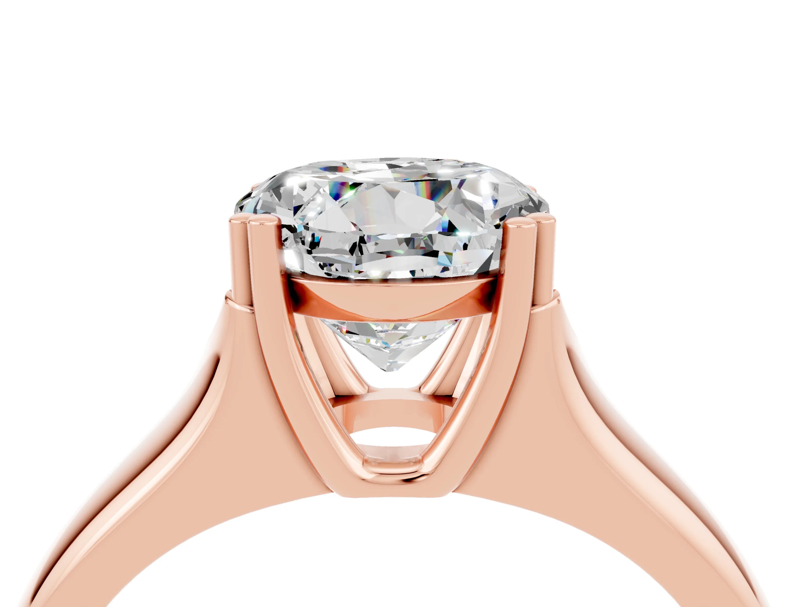 Rose gold Round Cut Moissanite Solitaire Ring with Wide Band and Prong Setting_4