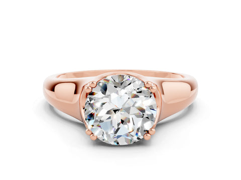 Rose gold Round Cut Moissanite Solitaire Ring with Wide Band and Prong Setting