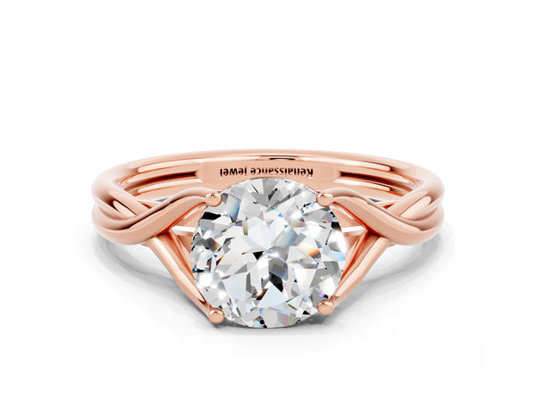 Rose gold Round Cut Moissanite Solitaire Twist Band Prong Setting Ring