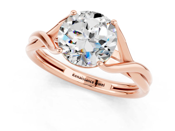 Rose gold Round Cut Moissanite Solitaire Twist Band Prong Setting Ring