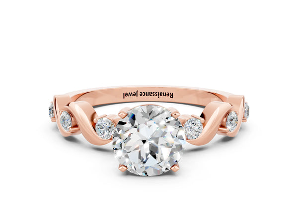 Rose gold Round Cut Moissanite Solitaire Twisted Band with Round  Accents and Prong Setting