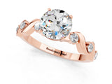 Rose gold Round Cut Moissanite Solitaire Twisted Band with Round  Accents and Prong Setting_13
