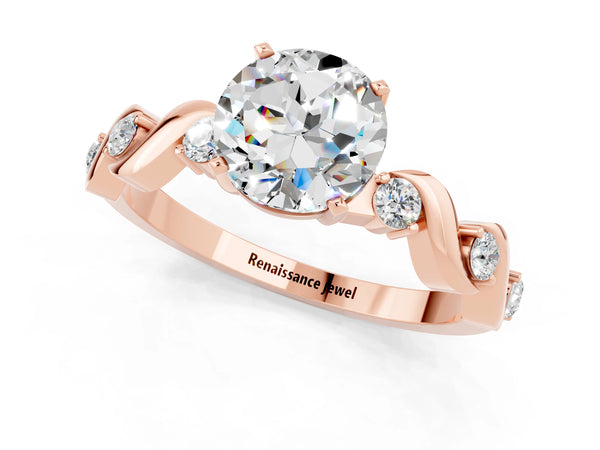 Rose gold Round Cut Moissanite Solitaire Twisted Band with Round  Accents and Prong Setting