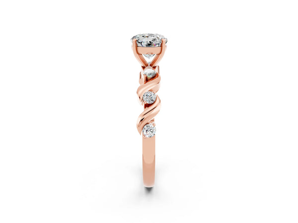 Rose gold Round Cut Moissanite Solitaire Twisted Band with Round  Accents and Prong Setting