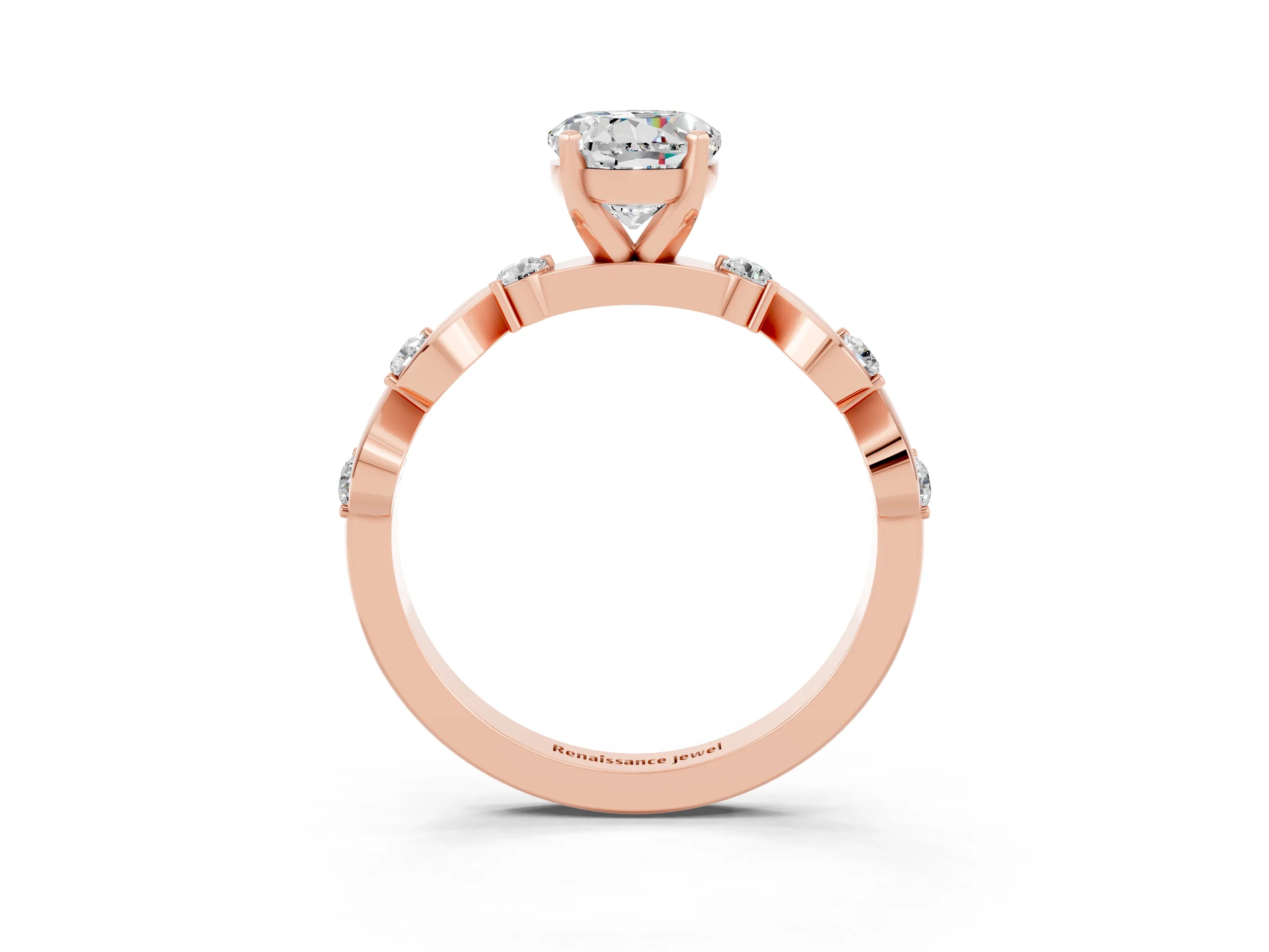 Rose gold Round Cut Moissanite Solitaire Twisted Band with Round  Accents and Prong Setting_15
