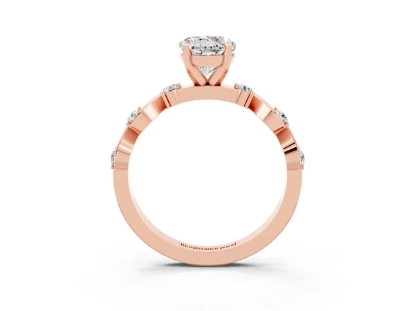 Rose gold Round Cut Moissanite Solitaire Twisted Band with Round  Accents and Prong Setting