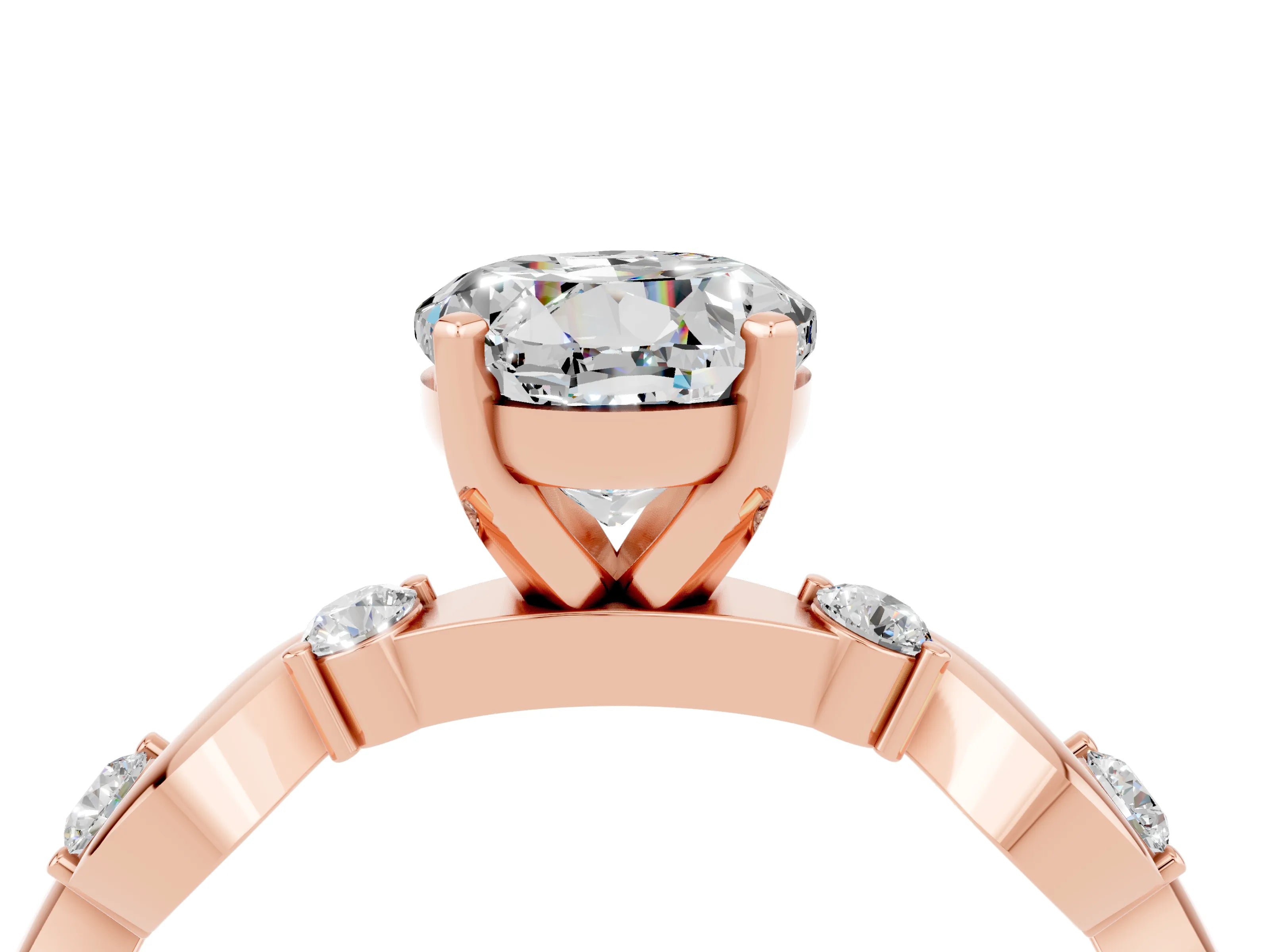 Rose gold Round Cut Moissanite Solitaire Twisted Band with Round  Accents and Prong Setting_16