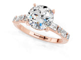Rose gold Round Cut Moissanite Solitaire with Side Baguettes and Channel Set Band_1