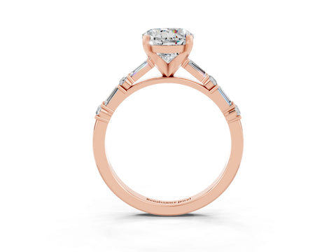 Rose gold Round Cut Moissanite Solitaire with Side Baguettes and Channel Set Band_3