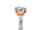 Rose gold Round Cut Moissanite Solitaire with Side Baguettes and Channel Set Band_5