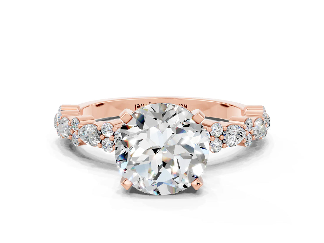 Rose gold Round Cut Moissanite Solitaire with Side Stones, Pave Band, Four-Prong Setting_36