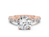 Rose gold Round Cut Moissanite Solitaire with Side Stones, Pave Band, Four-Prong Setting_36