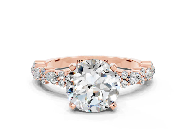 Rose gold Round Cut Moissanite Side Stone Solitaire Ring with Round  and Four-Prong Setting