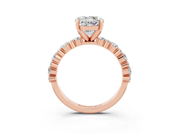 Rose gold Round Cut Moissanite Side Stone Solitaire Ring with Round  and Four-Prong Setting
