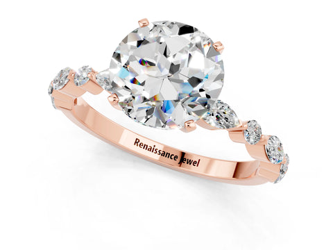 Rose gold Round Cut Moissanite Solitaire with Side Stones on a Pavé Band and Four-Prong Setting_1