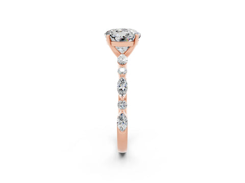 Rose gold Round Cut Moissanite Solitaire with Side Stones on a Pavé Band and Four-Prong Setting_2