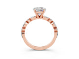 Rose gold Round Cut Moissanite Solitaire with Side Stones on a Pavé Band and Four-Prong Setting_3