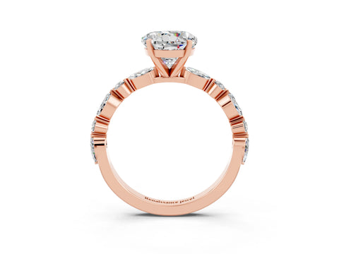 Rose gold Round Cut Moissanite Solitaire with Side Stones on a Pavé Band and Four-Prong Setting_3